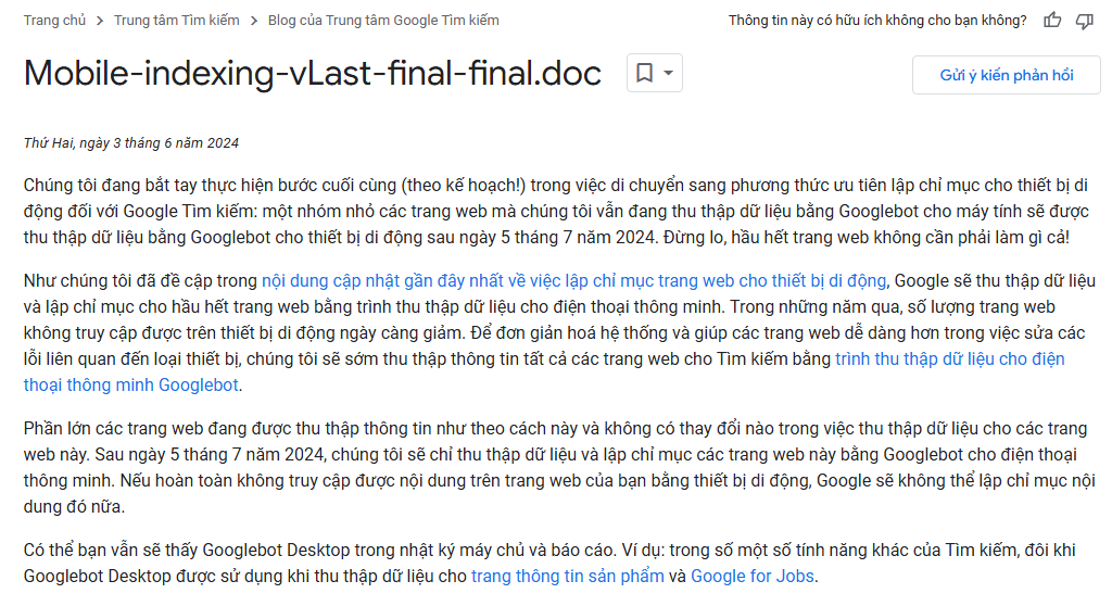 Google sẽ tập trung thu thập dữ liệu và lập chỉ mục bằng trình thu thập dữ liệu cho điện thoại thông minh